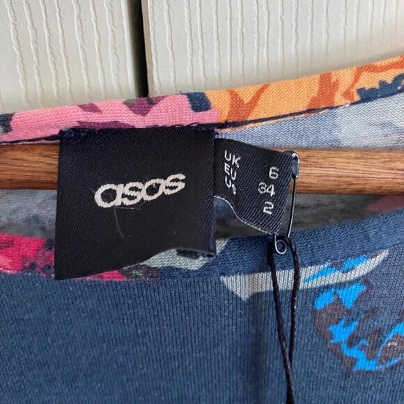 ASOS Women's NWT Floral Long Sleeve Green Pink Casual Skater Shirt Dress Size 2 - Picture 2 of 7